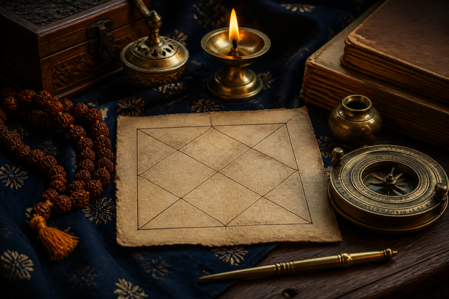Traditional astrology reading instruments and horoscope chart